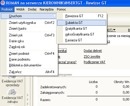 33 PIERWSZE URUCHOMIENIE SYSTEMU OBSŁUGI SPRZEDAŻY SUBIEKT GT i USTAWIENIE PARAMETRÓW PROGRAMU ZAŁOŻENIA: Informacje potrzebne do uruchomienia programu Subiekt GT: 1.