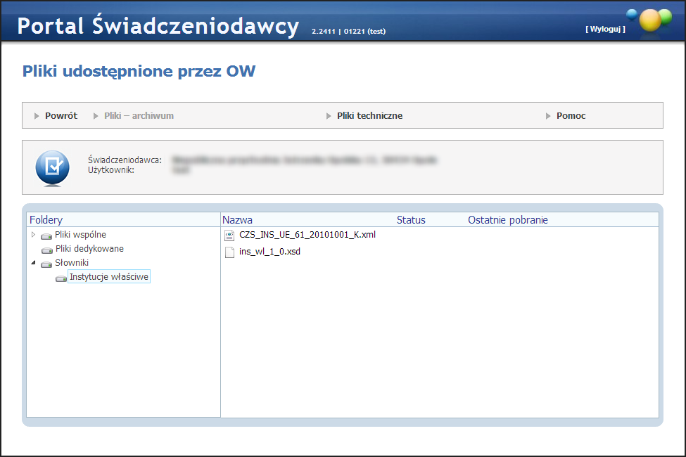 184 Portal Świadczeniodawcy W przeglądarce plików znajdują się następujące foldery: Pliki wspólne - prezentowane są pliki dostępne dla wszystkich Świadczeniodawców, Pliki dedykowane - pliki dostępne