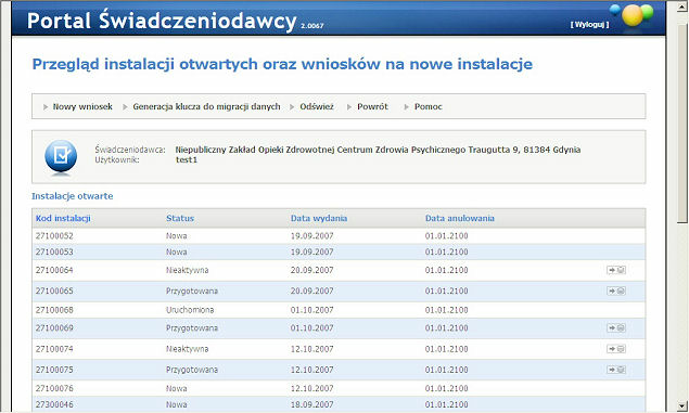 Administracj a 185 Aby wyświetlić dane można zdefiniować filtry, następnie wybrać przycisk Znajdź. Przycisk Powrót umożliwia przejście do strony głównej Portalu Świadczeniodawcy. 6.