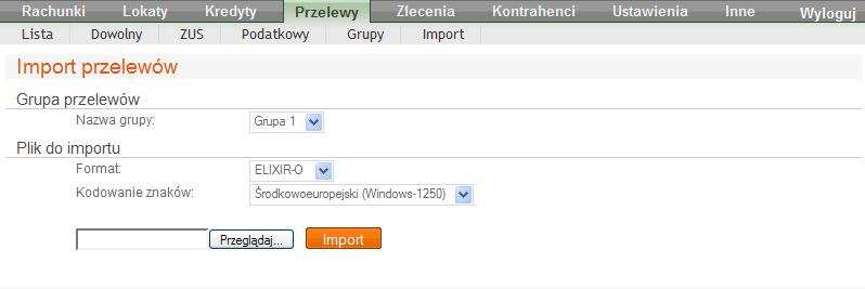 9-3) zawiera listę istniejących grup przelewów oraz funkcje edycyjne: zmiana nazwy lub usuwanie istniejących grup, moŝliwość dodania nowej grupy (przycisk [Dodaj grupę]).