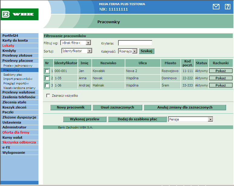 Jak utworzyć listę pracowników? Aktualna lista pracowników jest dostępna po wybraniu opcji Przelewy płacowe Pracownicy.