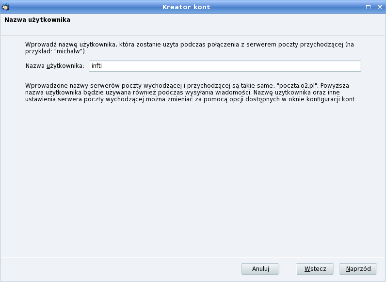 6. Wpisz swój nazwę swojego konta pocztowego (tzw.