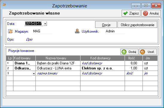 Podręcznik użytkownika Sage Symfonia Handel (Sprzedaż i magazyn) 115 dostawców, to wybór dostawcy dla którego ma być zrobione zamówienie na podstawie tego zapotrzebowania należy do użytkownika. Rys.