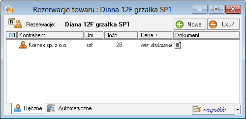 Podręcznik użytkownika Sage Symfonia Handel (Sprzedaż i magazyn) 192 Rezerwacje towaru W oknie tym prezentowane są informacje dotyczące rezerwacji towaru, zarówno rezerwacji wprowadzanych przez