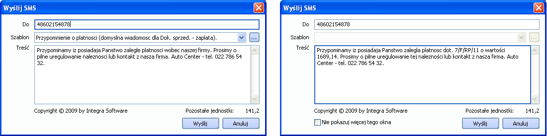 10.7.1 SMS dot. przeterminowanych płatności Funkcja dostępna jest na liście dokumentów sprzedaży w module Finanse w menu podręcznym (prawy przycisk myszy) (Rys. 10-16).