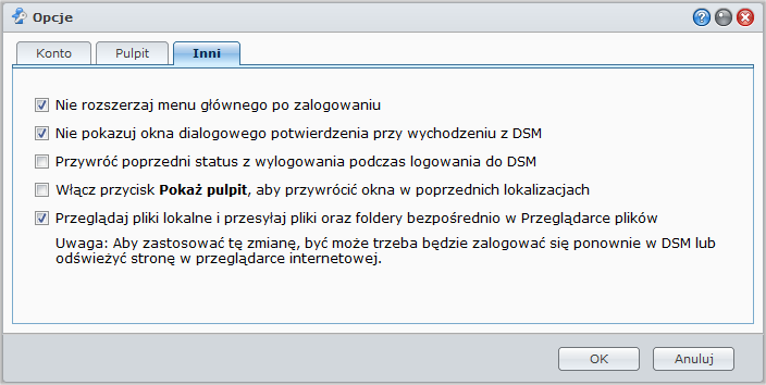 USB Station 2 Przewodnik Inni Na karcie Inni możesz dostosować inne opcje osobiste. Aby zdecydować, czy po zalogowaniu aplikacja ma być rozwijana: 1 Zaznacz Nie rozwijaj menu głównego po zalogowaniu.