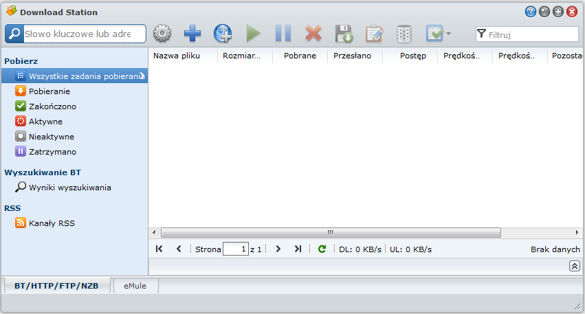 Rozdział Pobieranie plików przy użyciu aplikacji Rozdział 11: Download Station 11 Download Station to oparta na www aplikacja do pobierania, w której można pobierać pliki z Internetu na serwer USB