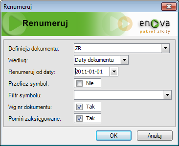 Renumeruj Rys. 109 Renumeruj Każdy rodzaj dokument w systemie przyporządkowany jest do odpowiedniej definicji. Ewidencjonując dokumenty może się zdążyć zaburzenie numeracji.
