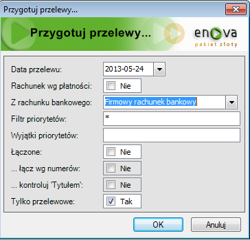 Rys. 34 Formularz przygotowania przelewu Data należy podać datę przygotowania przelewu można ją zmienić do czasu zatwierdzenia przelewu.