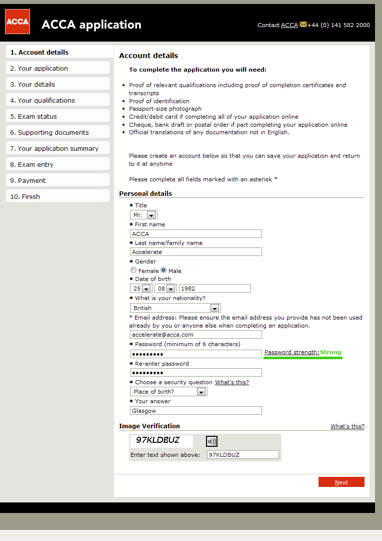 Section 1 - Account details www.facebook.com/acca.poland Podaj dane osobowe zgodnie z polami formularza.