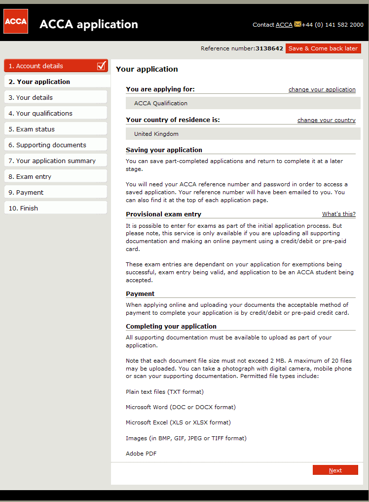 Section 2 - Your application www.facebook.com/acca.poland Zobaczysz tu potwierdzenie wcześniej podanych informacji.