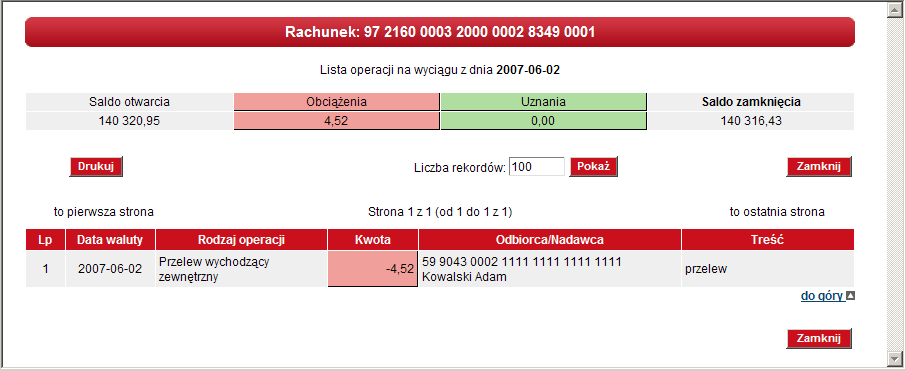 818116161616 3.2.8 Pobranie (eksport) danych wyciągu do pliku UŜytkownik ma moŝliwość pobrania (eksportu) danych wyciągu do pliku w wybranym formacie danych.