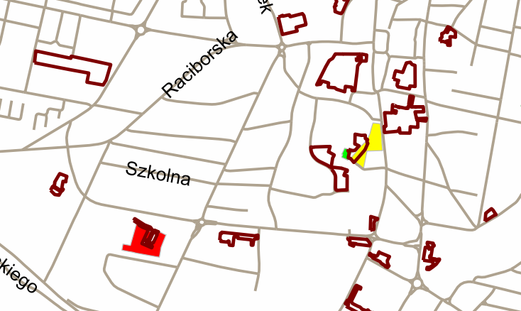 Rysunek 97. Mapa przekroczeń wskaźnika LN. Rejon przy ul. Konarskiego i Staffa. Śródmieście Rysunek 98.
