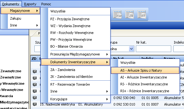ver. 2.4 2009-12-31 Strona nr : 3 1. Tworzenie Arkusza Spisu z Natury (AS). Aby utworzyć arkusz spisu z natury (AS) wybieramy moduł magazynu, w którym będzie przeprowadzany spis.