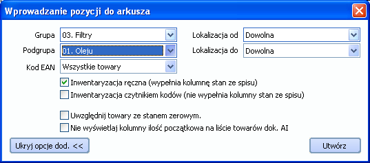 ver. 2.4 2009-12-31 Strona nr : 4 2. Tworzenie Arkusza Inwentaryzacyjnego (AI). Arkusz AI tworzymy za pomocą przycisku Utwórz arkusz AI (dostępny w dolnej części okna zakładka podstawowe).