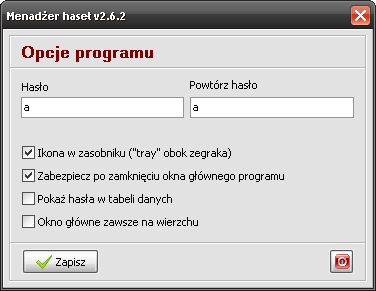 Aktywne przyciski kontrolne: powoduje usunięcie wpisu z bazy i zamknięcie okna,