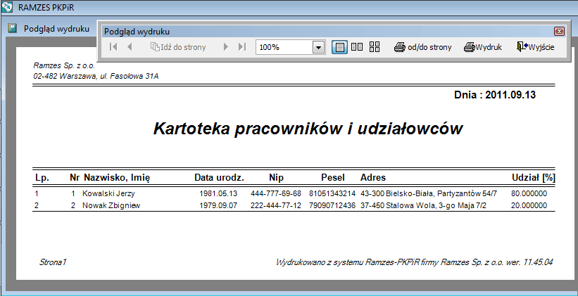 40 Menu kartoteki Udziały mogą być zmieniane w trakcie roku, program posiada historię ich zmian.