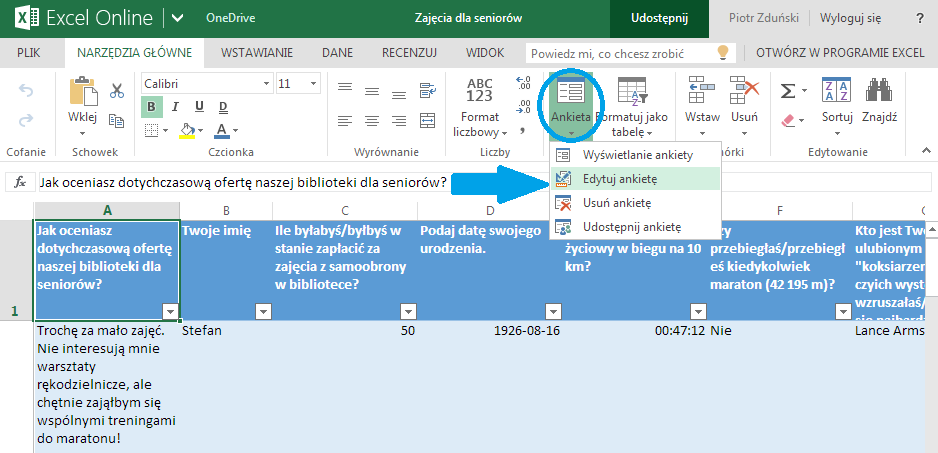 Tabelę z odpowiedziami możesz dowolnie zmieniać, sortować, aby wyświetlić dane na których Ci zależy. Ale gdzie jest sama ankieta? Czy można jeszcze w niej coś zmienić po wysłaniu respondentom?
