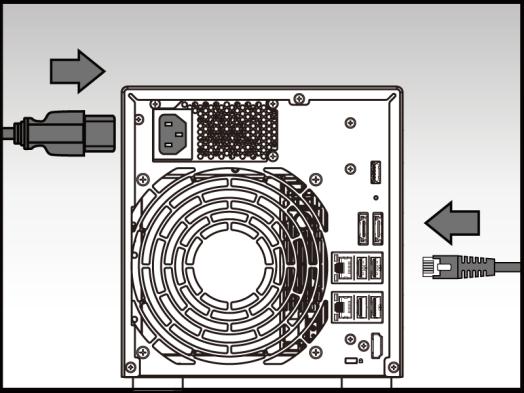 2.2 Podłączenie i zasilanie NAS Podłącz zasilanie do NAS. Podłącz NAS do swojego routera, switch a lub huba używając przewodu ethernetowego.