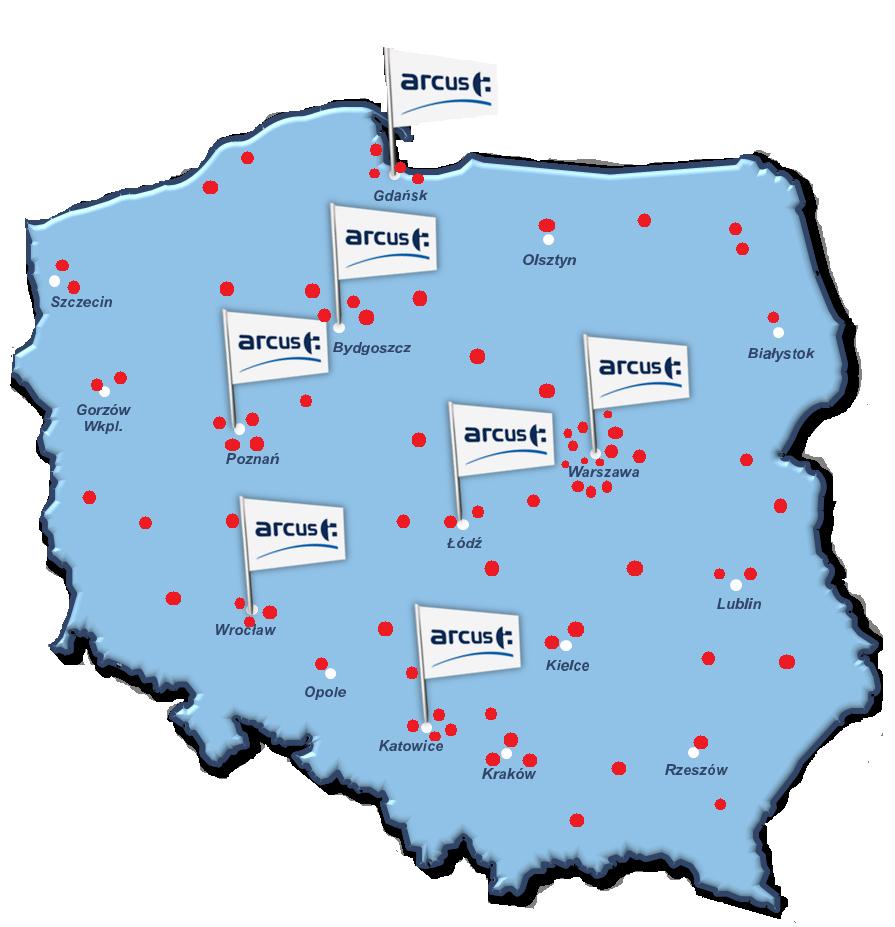 Zasięg terytorialny Odziały zlokalizowane w 7 największych miastach