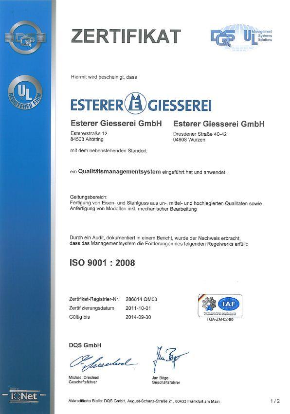 Zapewnienie jakości Certyfikaty DIN EN ISO 9001: 2008 DB dopuszczenie dla EN-GJL/GJS AD 2000 W0/97/23/EG Dyrektywa