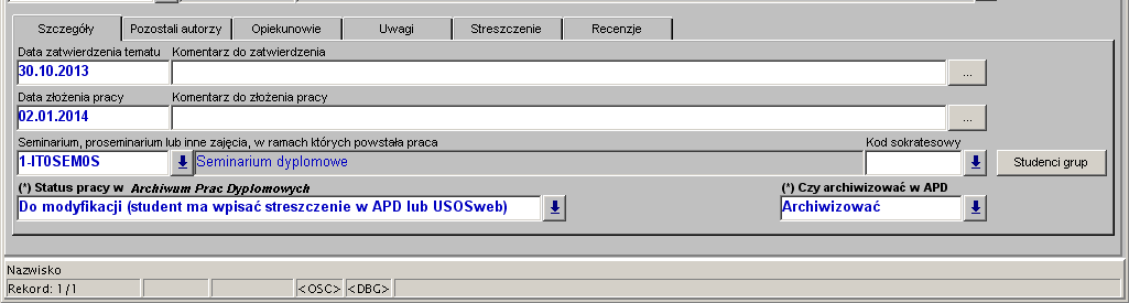 ARCHIWUM PRAC DYPLOMOWYCH APD (Archiwum Prac Dyplomowych) - serwis pełniący funkcję katalogu i repozytorium elektronicznych wersji prac dyplomowych.