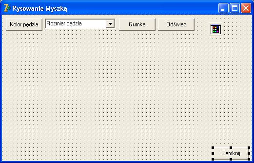 str. 35 Program Rysowanie myszką Program ten pokazuje, jak rysować myszką po płótnie formatki. Oczywiście można też zmienić rozmiar pędzla, jego kolor. Ma też opcje gumki. Wstaw na firmę: ComboBox.