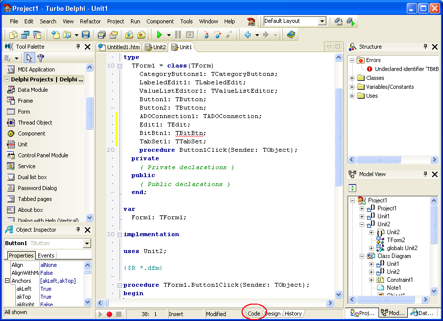 Turbo Delphi Explorer Edytor kodu Bardzo podobny do poprzednich wersji Delphi