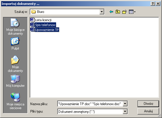 Dalej postępujemy analogicznie jak w przypadku importu jednego dokumentu.