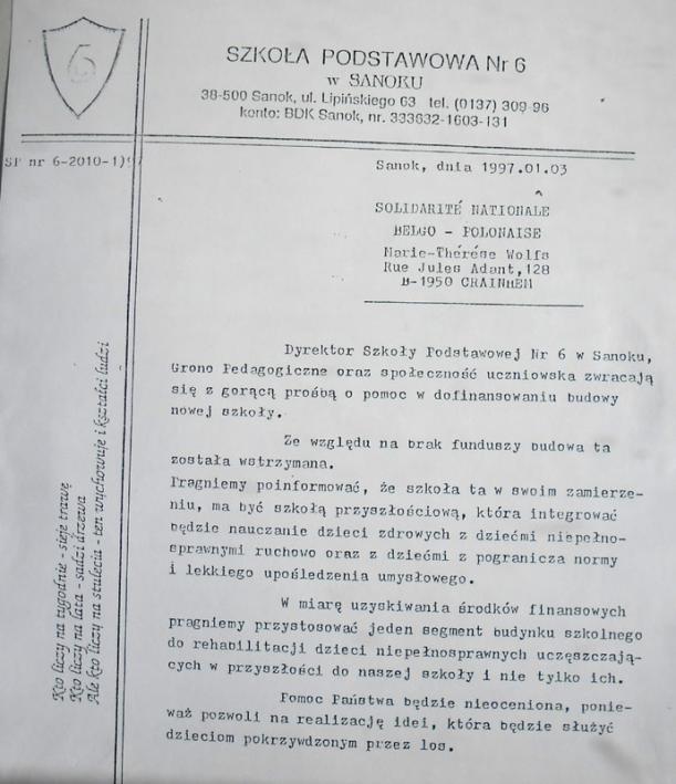 Pismo Sejmiku Samorzadowego Województwa Krosnienskiego do Rady Miasta Sanoka 4 grudnia 1996