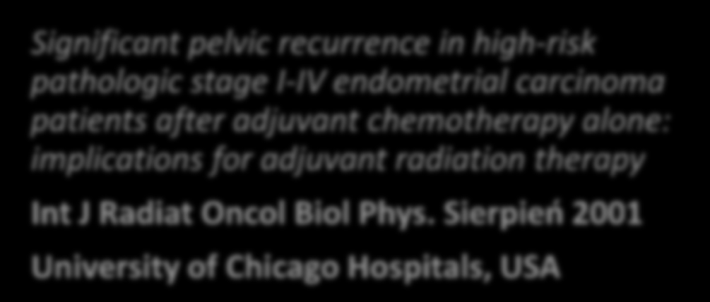 Badanie Significant pelvic recurrence in high-risk pathologic stage I-IV endometrial carcinoma patients after adjuvant chemotherapy alone: implications for adjuvant radiation therapy Int J Radiat