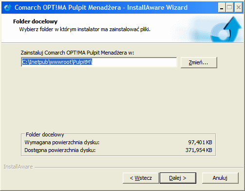 Podręcznik Użytkownika systemu Comarch OPT!MA Str. 15 Wybór miejsca instalacji Ważnym parametrem podawanym podczas instalowania programu jest folder instalacji.