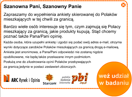 Opis badania Emisja zaproszeń na portalach PBI od 17-30 września 2007 na podstawie zagranicznego numeru IP Onet.pl, WP.