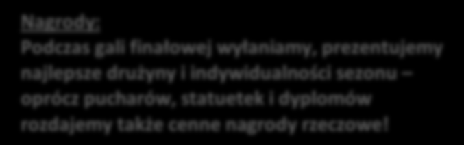 pucharów, statuetek i dyplomów rozdajemy także cenne nagrody rzeczowe!