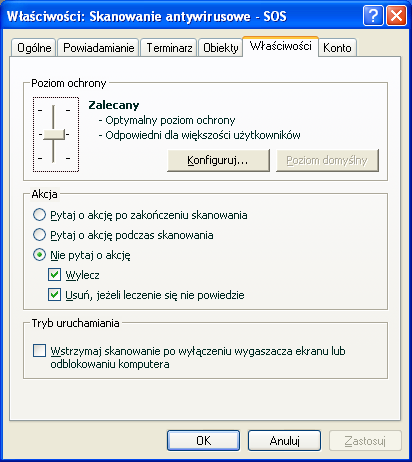 Wszystkie zakładki w oknie właściwości zadania, oprócz zakładki Właściwości (zobacz poniższy rysunek) są standardowymi programu Kaspersky Administration Kit i są szczegółowo opisane w dokumentacji.