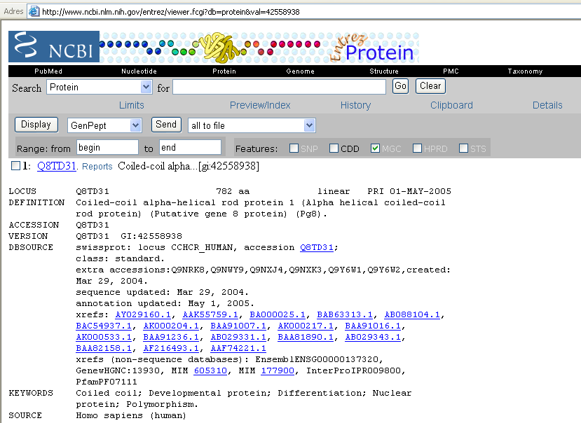 ENTREZ Gene Przeszukanie Baz Danych NCBI: