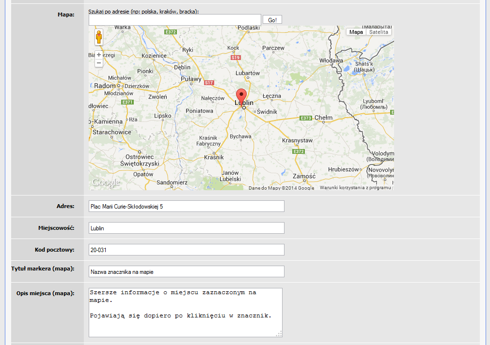 3. Oznaczanie miejsca Profil osobowy umożliwia oznaczanie miejsca i adresu pracy, zarówno w postaci tekstu, jak i przy wykorzystaniu mapki.