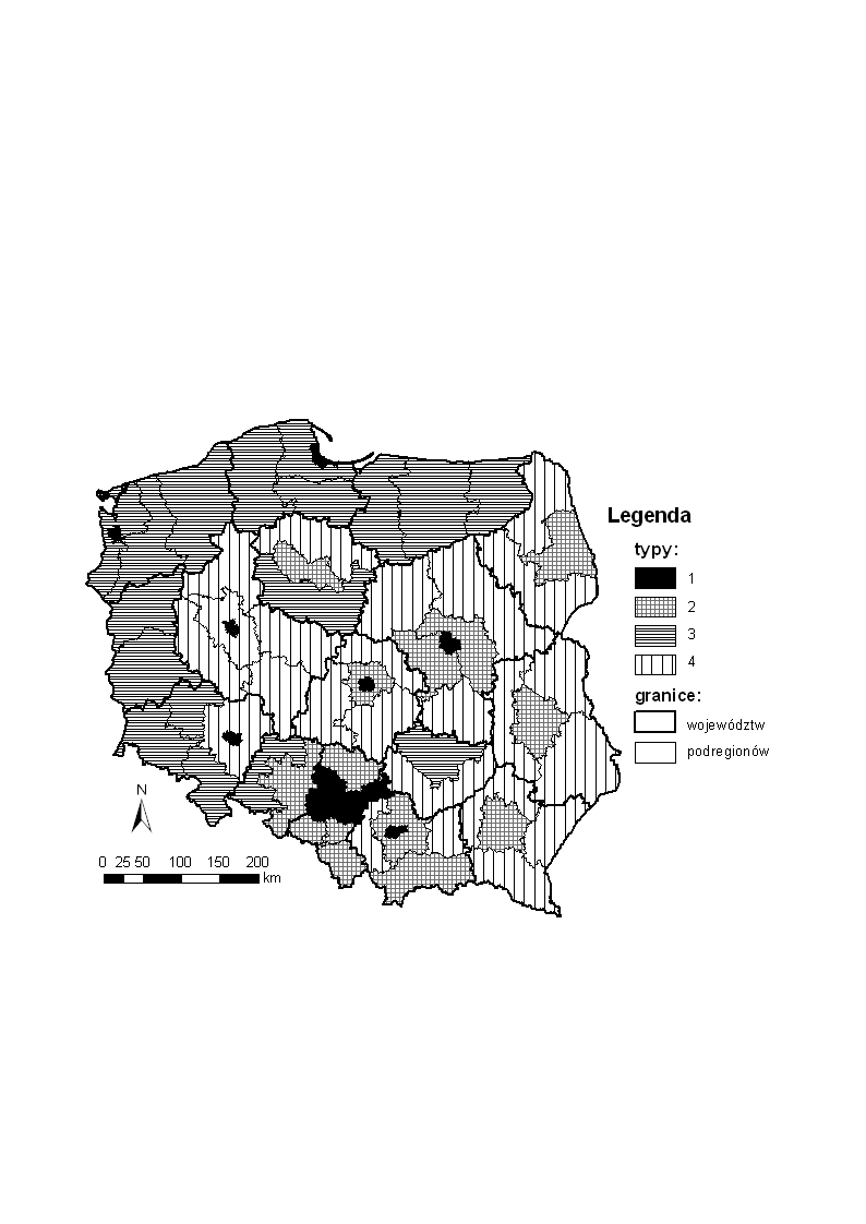 Struktura i typologia przestrzenna przestępczości w Polsce 105 Rys. 10. Typologia przestrzenna przestępczości w Polsce wg podregionów Ź r ó d ł o: oprac.