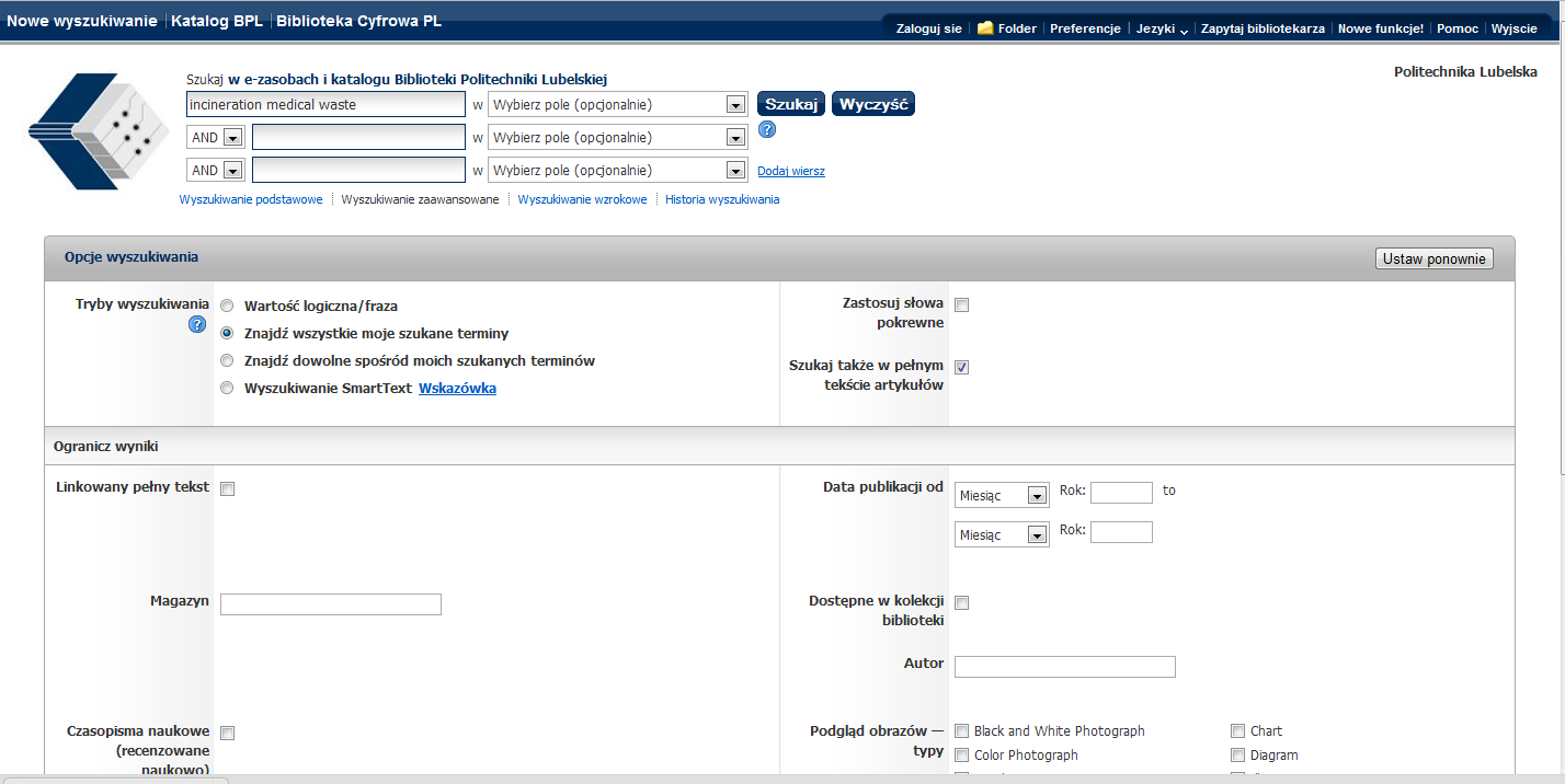 Aby wyszukiwać w multiwyszukiwarce EBSCO Discovery Service: 1. Na ekranie wyszukiwania zaawansowanego lub podstawowego wpisujemy termin w polu do wyszukiwania. 2.