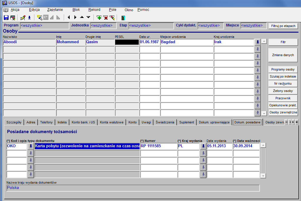 Dla obcokrajowców niektóre dokumenty wprowadza się na zakładce
