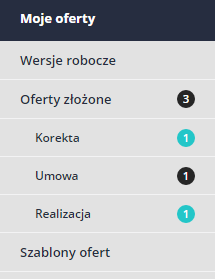 2.2.2 Oferty Po kliknięciu w przycisk Oferty, po lewej stronie ekranu w menu bocznym pojawią się dostępne opcje dla użytkownika.