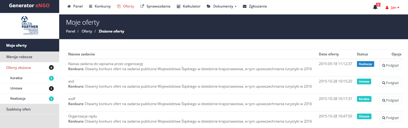 3.4 Panel oferty Oferty w panelu engo pogrupowane są według ich statusów.
