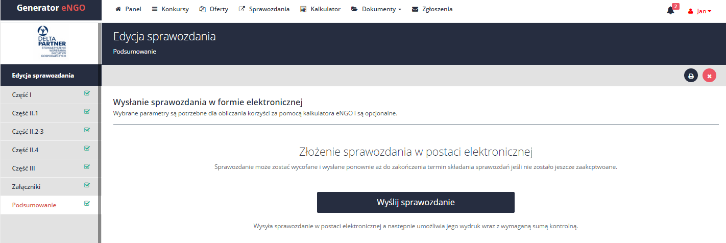 4.3.2 Wysłanie sprawozdania Po wypełnieniu całego formularza, gotowe sprawozdanie należy wysłać do organu administracji publicznej.