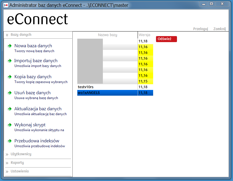 7. Po zakończeniu procesu aktualne bazy systemu nie zawierają wyróżnienia graficznego (przykład poniżej - 11,16 do wersji 11,18). 8.
