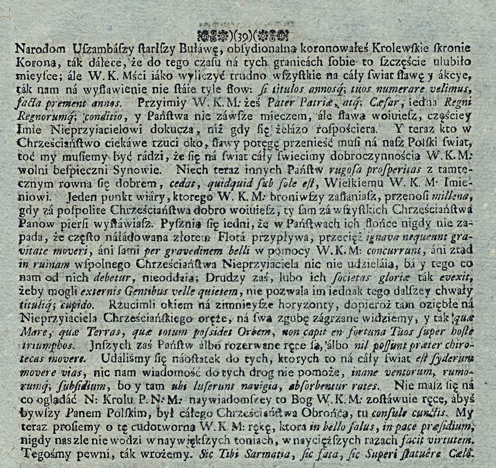 Źródło: Swada Polska y Łacińska - 1754 Jak łatwo zauważyć z powyższego, ówczesna sztuka oratorska oraz znajomość łaciny języka precyzyjnego, politycznego i dyplomatycznego stała na bardzo wysokim