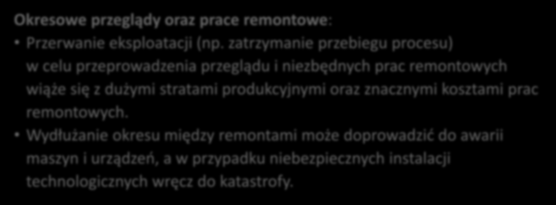 Remonty okresowe 30 Okresowe przeglądy oraz prace remontowe: Przerwanie eksploatacji (np.