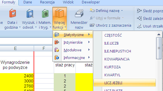 14.3. Funkcja wymaga podania 2 argumentów: zliczamy komórki spośród tych od C6 do C14 tylko te co powyżej