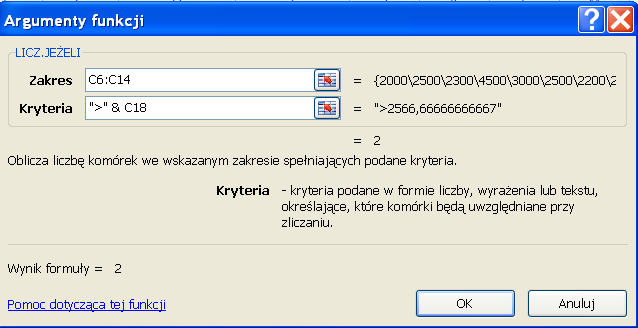 program łączy tekst wzięty w cudzysłów i zawartość komórki C18, co daje. Naciskamy OK, aby zakończyć.