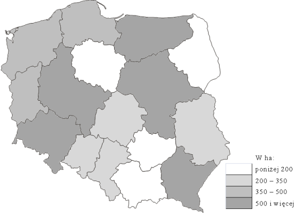 50 Dorota Janiszewska Rysunek 1. Powierzchnia upraw wierzby przeznaczanej na cele energetyczne według województw w 2009 r. [w ha] Źródło: A.