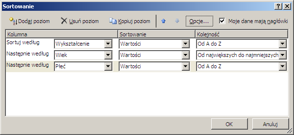 MS Excel cz.3 Spis zagadnień: Sortowanie Filtrowanie Filtrowanie zaawansowane Sortowanie >>> przejdź do arkusza sortowanie. >>>Otwórz plik: excel_03.